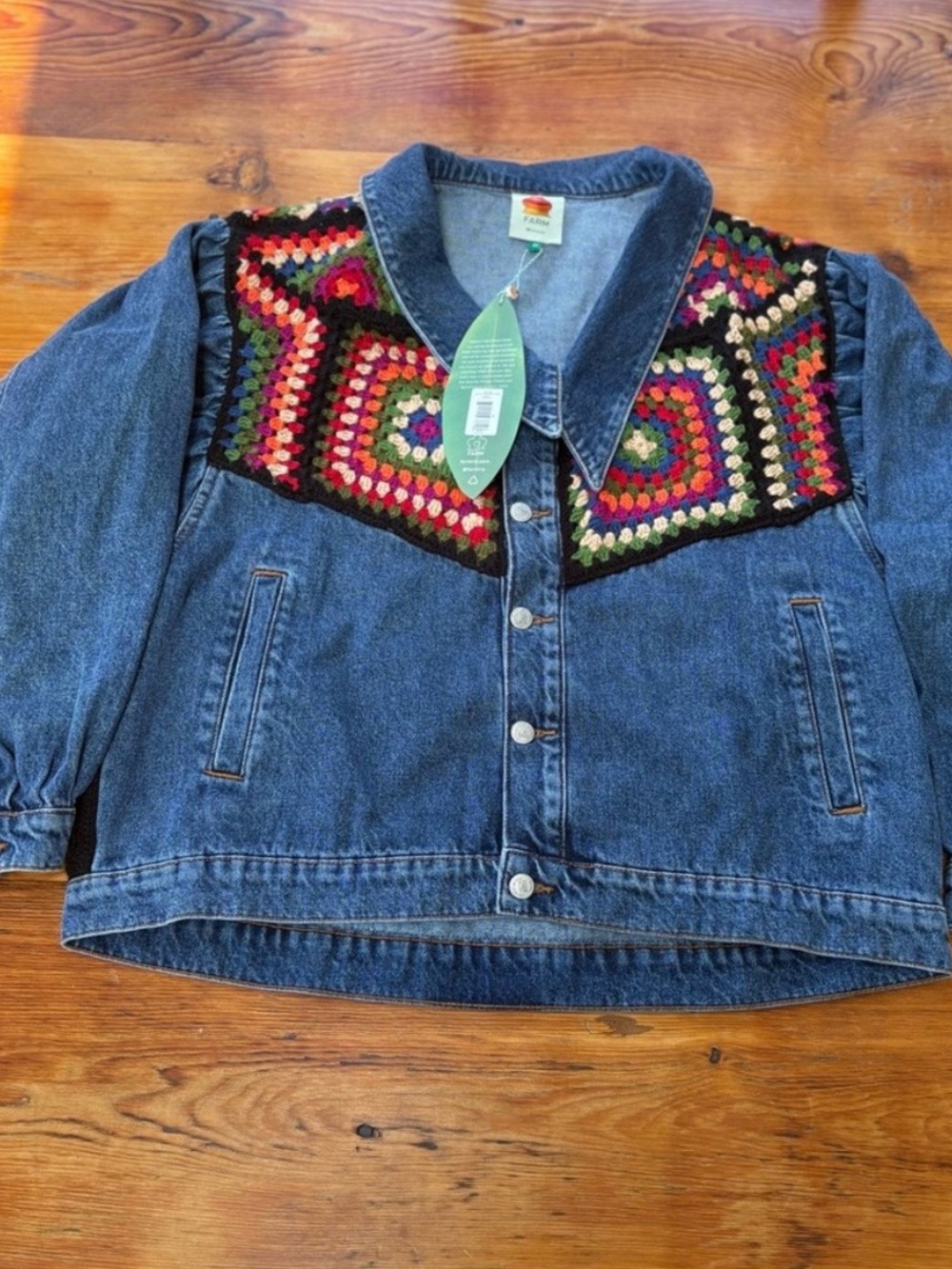 NWT FARM Rio Crochet Denim Jacket - Picture 8 of 10